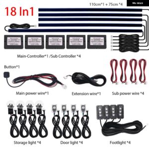 18IN1 アンビエントライト車内用 64色 呼吸ダッシュボード ドア 装飾 LED ストリップライト RGB BLUETOOTH アプリ制御 12V