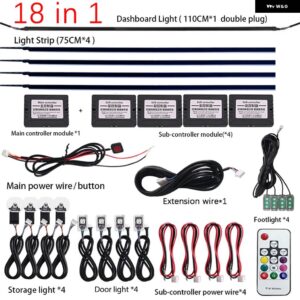18/22 1 213/64色 レインボーシンフォニーカーアンビエントライトキット RGB LED ストリップライトアクリル インテリア ムードランプ APP リモート - 18in1 no rainbow