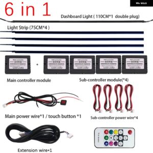 18/22 1 213/64色 レインボーシンフォニーカーアンビエントライトキット RGB LED ストリップライトアクリル インテリア ムードランプ APP リモート - 6 in 1 no rainbow