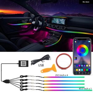 2/5/6IN 1 LED シンフォニーアンビエントライト車内用 USB 装飾 ムードネオン RGB レインボーアクリルストリップワイヤレスアプリ付き - 5 in 1 USB