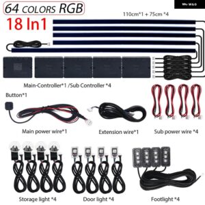 18IN1 デュアルゾーンシンフォニー LED カーアンビエントライト RGB 64色 インテリア レインボーアクリルストリップネオンムードライトキット アプリ - RGB 18 In 1