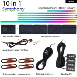 18IN1 デュアルゾーンシンフォニー LED カーアンビエントライト RGB 64色 インテリア レインボーアクリルストリップネオンムードライトキット アプリ - Symphony 10 in 1
