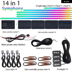 18IN1 デュアルゾーンシンフォニー LED カーアンビエントライト RGB 64色 インテリア レインボーアクリルストリップネオンムードライトキット アプリ - Symphony 14 in 1
