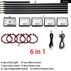 18IN1 RGB デュアルゾーン LED ムードライト室内 装飾 アクリルストリップバックライトアプリ 装飾 アンビエントランプダッシュボード - 6 in 1 APP