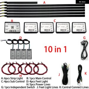 18IN1 RGB デュアルゾーン LED ムードライト室内 装飾 アクリルストリップバックライトアプリ 装飾 アンビエントランプダッシュボード - 10 in 1 APP