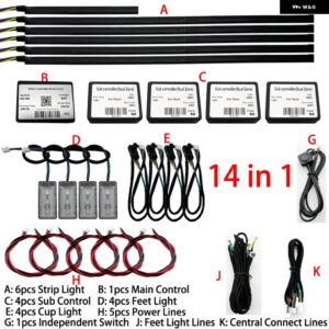 18IN1 RGB デュアルゾーン LED ムードライト室内 装飾 アクリルストリップバックライトアプリ 装飾 アンビエントランプダッシュボード - 14 in 1 APP