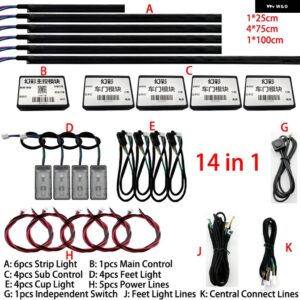 18IN1 シンフォニー デュアルゾーン 車 LED アンビエント ライト ムードランプ アクリル ガイド 光ファイバー ダッシュボード ストリップ 12V コンソール - 14 in 1 App Symphony
