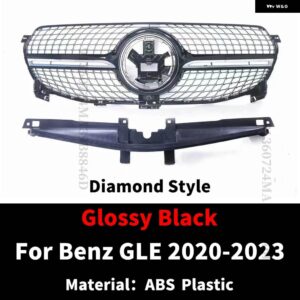 スポーツ GT ダイヤモンドスタイルフロントフードグリル バンパー グリル メルセデス W167 ベンツ GLE 350 450 2020-2023 改築チューニング外装部品 - diamond black