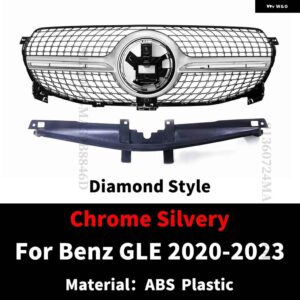 スポーツ GT ダイヤモンドスタイルフロントフードグリル バンパー グリル メルセデス W167 ベンツ GLE 350 450 2020-2023 改築チューニング外装部品 - Diamond Silvery