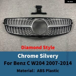 スポーツ リペア ダイヤモンドスタイルフロントフードバンパー グリル メルセデス W204 ベンツ C 2007-2014 C43 フェイスリフトインレットチューニング - Chrome Silvery