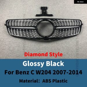 スポーツ リペア ダイヤモンドスタイルフロントフードバンパー グリル メルセデス W204 ベンツ C 2007-2014 C43 フェイスリフトインレットチューニング - Glossy Black
