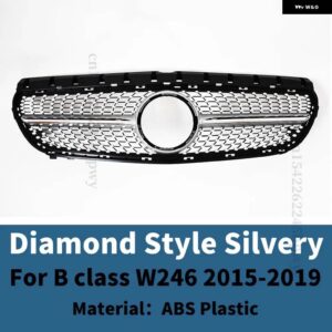 外装部品センタートリムフロントインレットグリル レーシング フードグリル メッシュ リペア チューニングパーツ メルセデス W246 ベンツ B クラス - 15-19 Diamond Silver