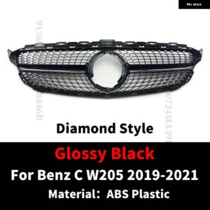 スポーツフロントフードグリル レーシング バンパー グリル ダイヤモンドスタイルメッシュチューニング メルセデス W205 ベンツ C C205 S205 2014-2021 - 19-21 Glossy Black