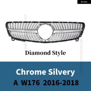フロントグリル レーシング グリル メッシュチューニング メルセデス A クラス A45 W176 2013 -2018 2019 + A180 A200 A260 GT ダイヤモンドスタイル - 16-18 Diamond Silver