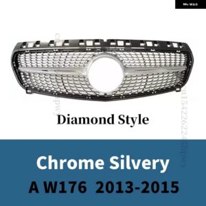 フロントグリル レーシング グリル メッシュチューニング メルセデス A クラス A45 W176 2013 -2018 2019 + A180 A200 A260 GT ダイヤモンドスタイル - 13-15 Diamond Silver