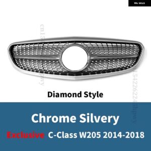 フロントグリル レーシング グリル リペア フードメッシュ メルセデス C W205 専用 2014-18 エステート C220 C300 C350 - W205 Exclu Silvery