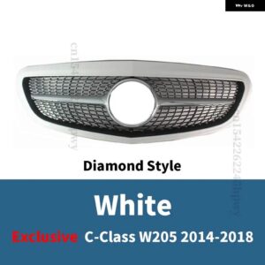 フロントグリル レーシング グリル リペア フードメッシュ メルセデス C W205 専用 2014-18 エステート C220 C300 C350 - W205 Exclu White