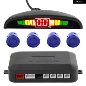 カーパークトロニック LED ディスプレイ自動パーキングセンサー キット リバースバックアップパーキングレーダー モニター検出 システム 4 センサー - blue