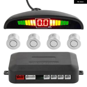 カーパークトロニック LED ディスプレイ自動パーキングセンサー キット リバースバックアップパーキングレーダー モニター検出 システム 4 センサー - Silver