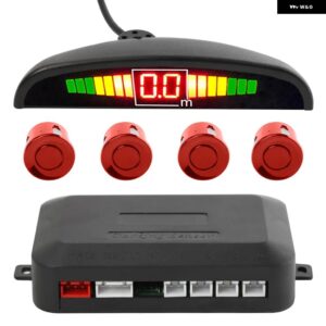 カーパークトロニック LED ディスプレイ自動パーキングセンサー キット リバースバックアップパーキングレーダー モニター検出 システム 4 センサー - red