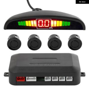 カーパークトロニック LED ディスプレイ自動パーキングセンサー キット リバースバックアップパーキングレーダー モニター検出 システム 4 センサー - black