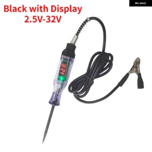 6V 12V 24V DC トラック電圧回路テスターデジタルディスプレイロングプローブペン電球自動車診断ツール自動車 リペア - Black with Display