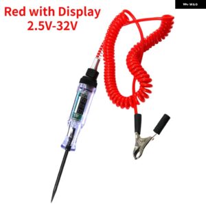 6V 12V 24V DC トラック電圧回路テスターデジタルディスプレイロングプローブペン電球自動車診断ツール自動車 リペア - Red with Display