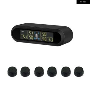 6 輪 トラック バス ソーラー ワイヤレス タイヤエア圧 システム 6 アウターセンサー LCD ディスプレイ TPMS トレーラー RV キャンピングカー用 - External Black