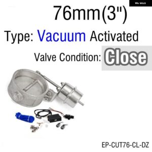 排気 制御 バルブセット 真空アクチュエータカットアウト 51MM /60MM /63MM /70MM /76MM パイプ クローズスタイルと ワイヤレス リモコン - 76mm