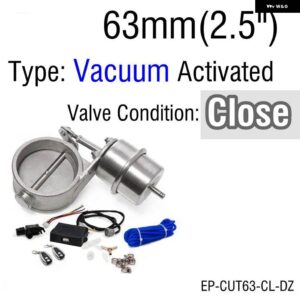 排気 制御 バルブセット 真空アクチュエータカットアウト 51MM /60MM /63MM /70MM /76MM パイプ クローズスタイルと ワイヤレス リモコン - 63mm