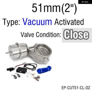 排気 制御 バルブセット 真空アクチュエータカットアウト 51MM /60MM /63MM /70MM /76MM パイプ クローズスタイルと ワイヤレス リモコン - 51mm