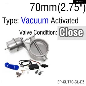 排気 制御 バルブセット 真空アクチュエータカットアウト 51MM /60MM /63MM /70MM /76MM パイプ クローズスタイルと ワイヤレス リモコン - 70mm