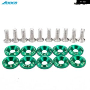 RACING 10PC M6 CNC ビレットアルミフェンダー バンパー ワッシャーボルト エンジン ベイドレスアップキット ADDP007 - Green