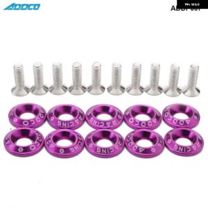 RACING 10PC M6 CNC ビレットアルミフェンダー バンパー ワッシャーボルト エンジン ベイドレスアップキット ADDP007 - Purple