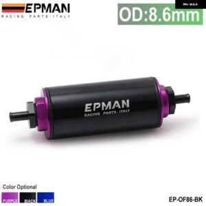 ブラック レーシング レディインラインアルミ燃料フィルター AN6 100 ミクロンエレメント SS EP-OF06 - OD8.6MM BLACK