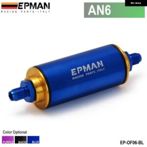 ブラック レーシング レディインラインアルミ燃料フィルター AN6 100 ミクロンエレメント SS EP-OF06 - AN6 BLUE
