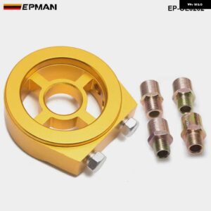 スポーツオイルクーラーフィルター サンドイッチプレートアダプタースピンオンオイルフィルター と エンジン ブロック上のフィルター パッド ビレットアルミ - Gold