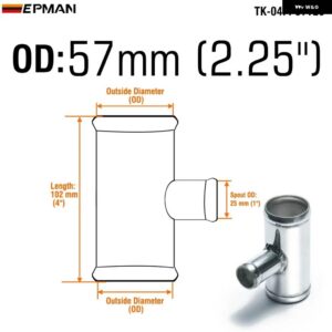 ブローオフバルブ アダプター アルミ Tパイプ 形状 チューブスパウト 25MM パイプ 外径 25/ 32/ 38/ 45/ 51/ 57/ 60/ 63/ 70/ 76/ 80/ 89/ 102MM 04FP - 04FP57T25