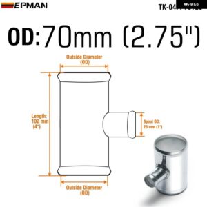ブローオフバルブ アダプター アルミ Tパイプ 形状 チューブスパウト 25MM パイプ 外径 25/ 32/ 38/ 45/ 51/ 57/ 60/ 63/ 70/ 76/ 80/ 89/ 102MM 04FP - 04FP70T25