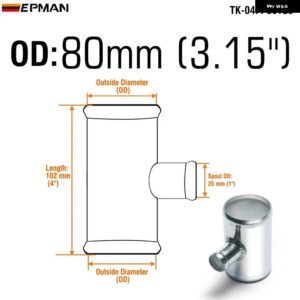 ブローオフバルブ アダプター アルミ Tパイプ 形状 チューブスパウト 25MM パイプ 外径 25/ 32/ 38/ 45/ 51/ 57/ 60/ 63/ 70/ 76/ 80/ 89/ 102MM 04FP - 04FP80T25
