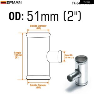 ブローオフバルブ アダプター アルミ Tパイプ 形状 チューブスパウト 25MM パイプ 外径 25/ 32/ 38/ 45/ 51/ 57/ 60/ 63/ 70/ 76/ 80/ 89/ 102MM 04FP - 04FP51T25
