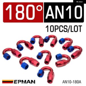 10ピース ストレート AN10 ホース エンドフィッティング 45 60 90 120 180度アルミオイルクーラーホース 継手 - 180 degree