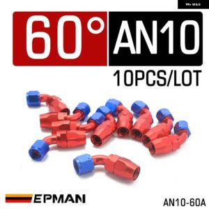 10ピース ストレート AN10 ホース エンドフィッティング 45 60 90 120 180度アルミオイルクーラーホース 継手 - 60 degree