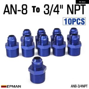 10個 AN4 AN6 AN8 AN10 オス - オスユニオン AN - NPT アダプター継手ストレートオスオイルクーラー燃料油ホース 継手 - AN8-34NPT