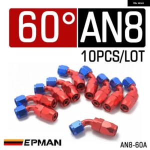10ピース 高性能 AN8 ホース エンドフィッティングアルミオイルクーラーホース 継手ストレート 45 60 90 120 180度 - 60 degree