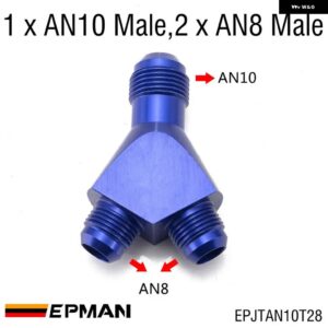 ブルー AN6/AN8/AN10 3 ウェイ Yピース オイル燃料オスブロックホース フィッティングアダプターエンド EPJTAN6T26 - AN10-2xAN8