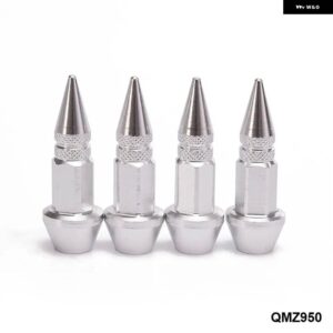 4ピース スパイク形状 タイヤバルブ キャップバルブ ステムキャップホイールリムラグナット EP-QMZ950 - Silver