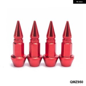 4ピース スパイク形状 タイヤバルブ キャップバルブ ステムキャップホイールリムラグナット EP-QMZ950 - Red