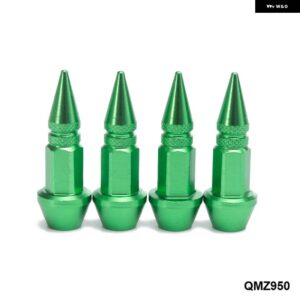 4ピース スパイク形状 タイヤバルブ キャップバルブ ステムキャップホイールリムラグナット EP-QMZ950 - Green