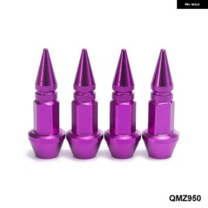 4ピース スパイク形状 タイヤバルブ キャップバルブ ステムキャップホイールリムラグナット EP-QMZ950 - Purple